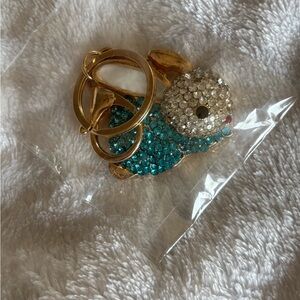 Gold and Blue Crystal Bunny Keychain